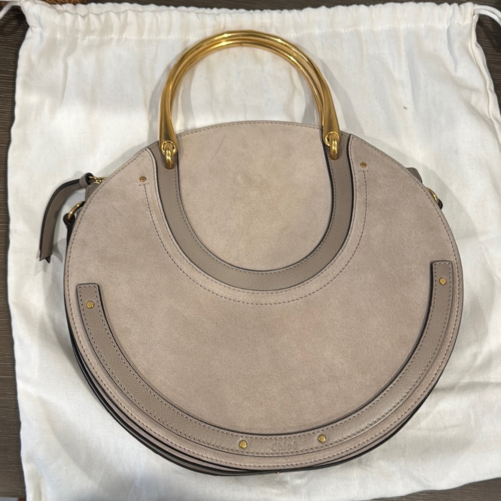 Chloe Elegant Beige Suede Circle Handbag